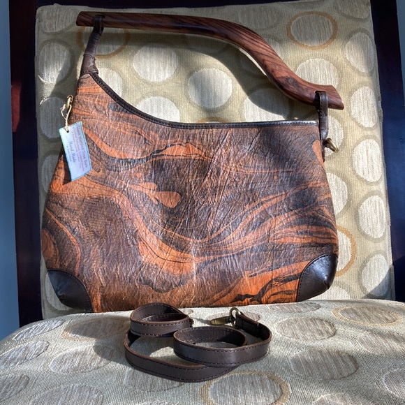 Unique purse new  - hand marbled Tree Bark with Rosewood Handle and leather trim - Picture 7 of 9